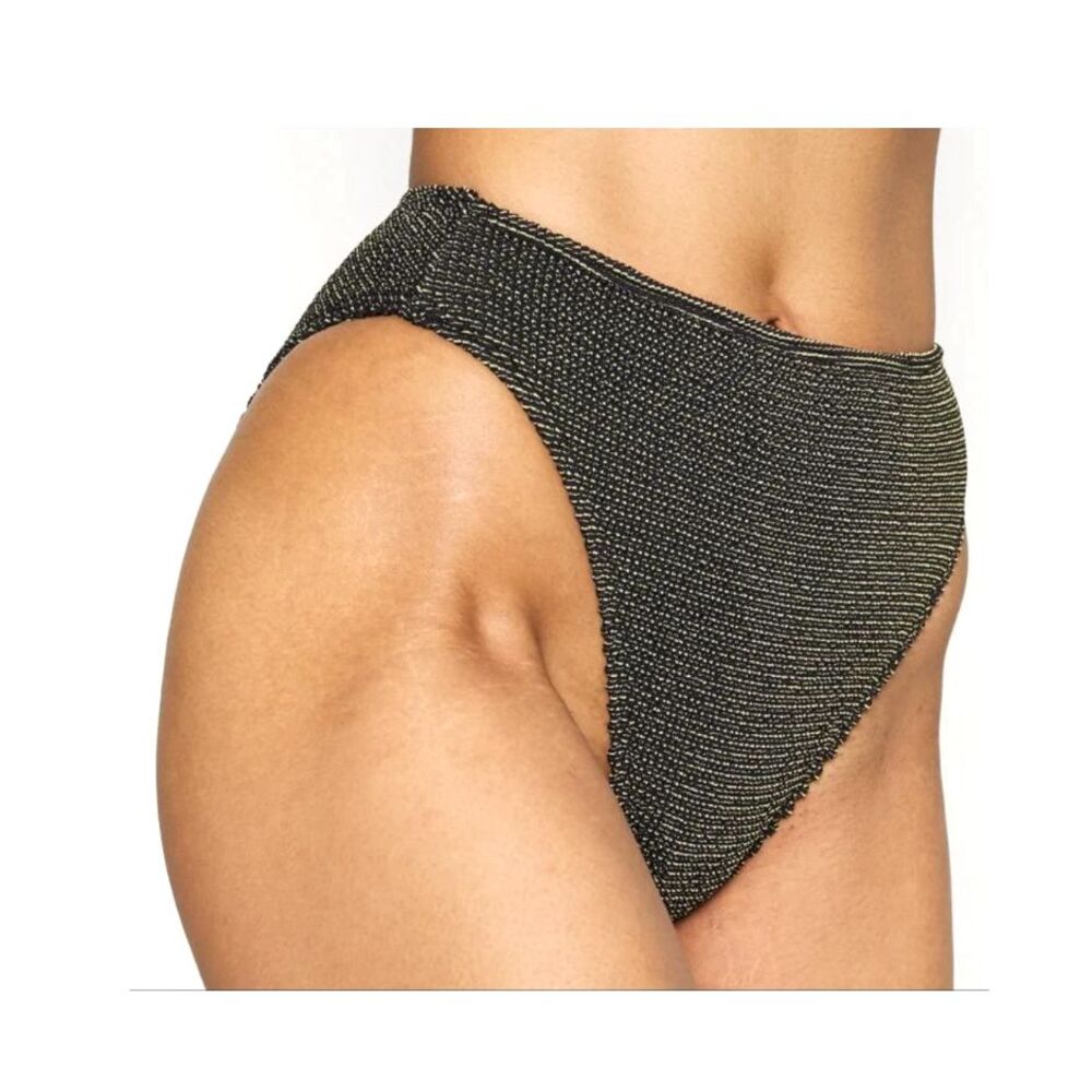 NWT Good American Womens Bikini Bottoms Large, X Large 3/4 High Cut Gold Black